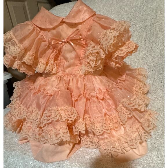 Vintage Betty Oden Full Circle Dress Ruffles Lace Size 1 Peach - Picture 3 of 6